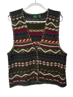 Vintage Hunt Club Fair Isle Sweater Vest Cottagecore Large Knit Embroidered